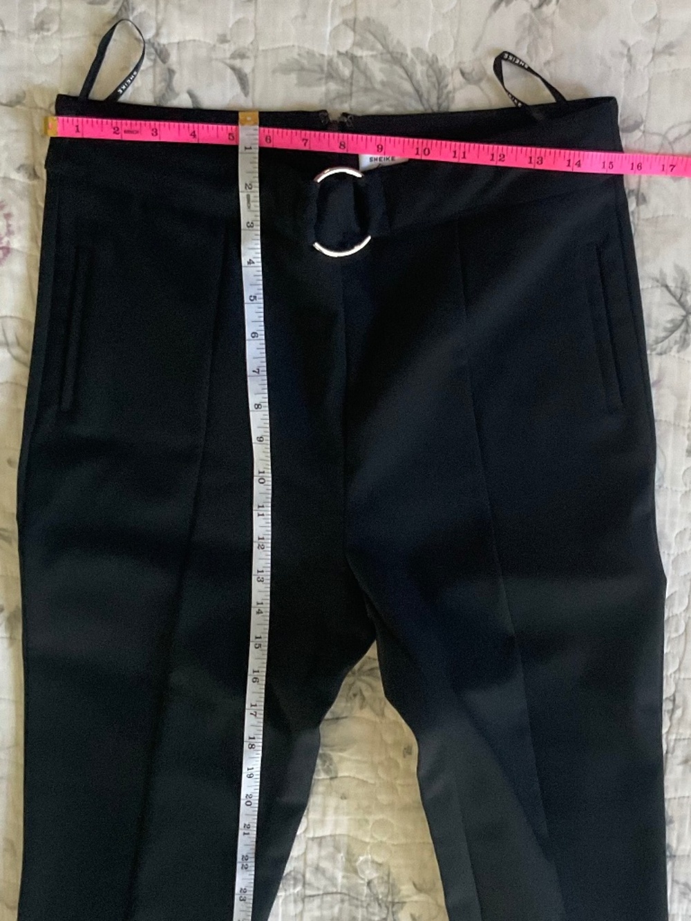 SHEIKE Black Trousers Dress Pants w/ Front Seams Gold Belt Accent - Picture 6 of 12
